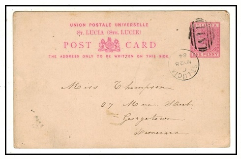ST.LUCIA - 1883 1d rose PSC to British Guiana cancelled 