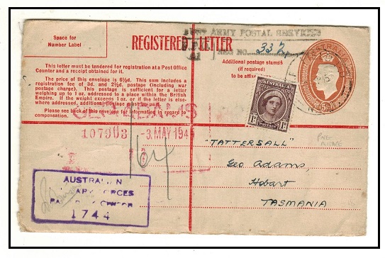 PAPUA - 1945 use of Australian 5 1/2d RPSE uprated and censored at AIF.FPO No.21 in Papua.