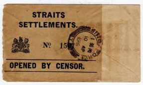 SINGAPORE - 1916 WWI cover with STRAITS SETTLEMENTS/OPENED BY CENSOR label.