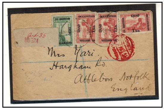 IRAQ - 1918 3 1/2a registered cover to UK from Busra with scarce PASSED/CENSOR h/s applied in red.