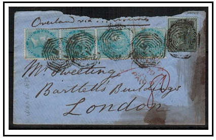 INDIA - 1858 3a rate cover to UK used at BOMBAY with cobweb 