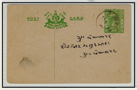INDIA - 1939 6p emerald green PSC used in MORVI.  H&G 7.