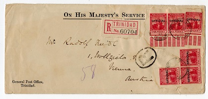 TRINIDAD AND TOBAGO - 1913 OHMS cover to Austria with 1d OFFICIAL use.