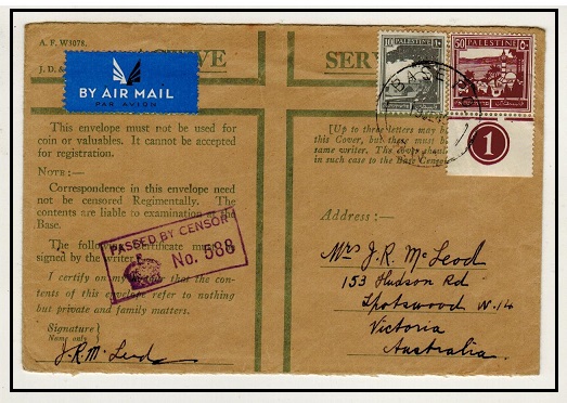 PALESTINE - 1940 60m rate use of ACTIVE SERVICE green cross censored envelope at BASDE P.O.