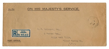 DOMINICA - 1934 registered OHMS cover to USA from ROSEAU.