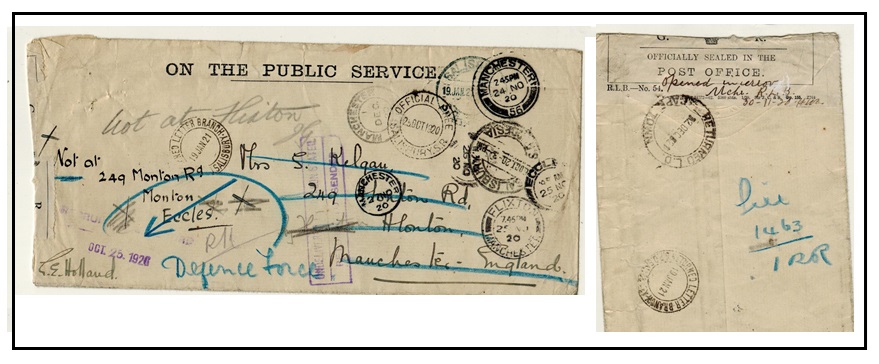 RHODESIA - 1920 use of ON THE PUBLIC SERVICE cover struck OFFICIAL PAID/SALISBURY.