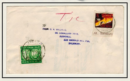 RHODESIA - 1973 underpaid local cover with 1c postage due added at AVONDALE.
