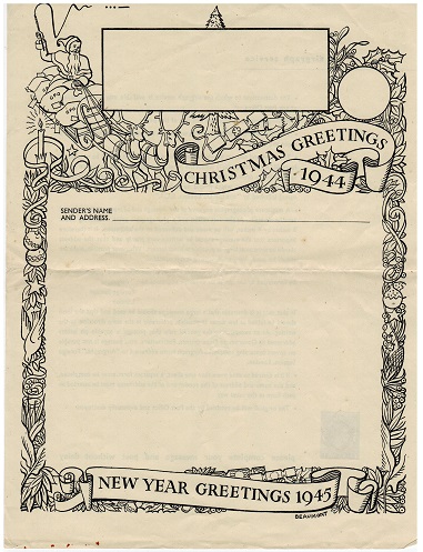 GREAT BRITAIN - 1944 CHRISTMAS airgraph unused with impressed 3d violet on reverse.  H&G I-FG4.