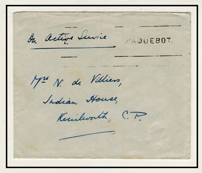 SOUTH AFRICA - 1942 (circa) OAS stampless cover to Kenilworth cancelled PAQUEBOT.