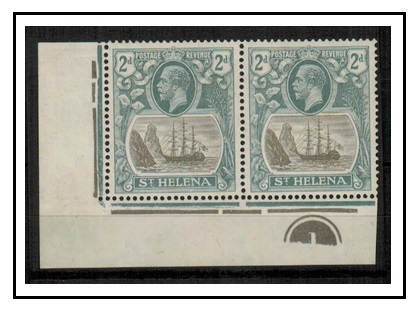 ST.HELENA - 1923 2d grey and slate fine mint PLATE 1 pair with CLEFT ROCK variety.  SG 100c.