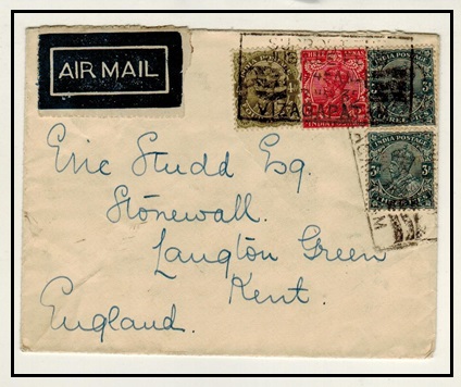 INDIA - 1935 cover to UK struck by boxed 