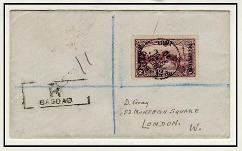 IRAQ - 1920 12an on 5pi rate registered cover to UK.