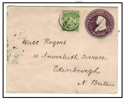 NEW ZEALAND - 1900 2d violet PSE uprated to UK used at NGARUAWAHIA.  H&G 6a.