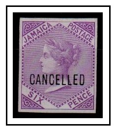 JAMAICA - 1870 6d mauve (SG type 5) IMPERFORATE PLATE PROOF struck CANCELLED in black.  
