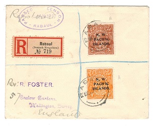 NEW GUINEA - 1917 registered PASSED BY CENSOR/RABUAL cover to UK.