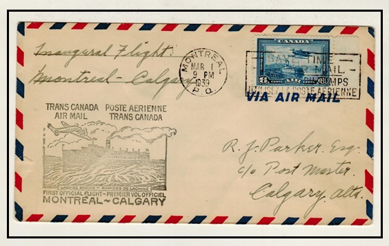 CANADA - 1939 MONTREAL to CALGARY first flight cover.