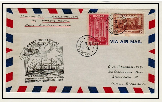 CANADA - 1939 MONTREWAL to SOUTHAMPTON first flight cover.