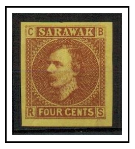 SARAWAK - 1875 4c (SG type 2) IMPERFORATE PLATE PROOF.