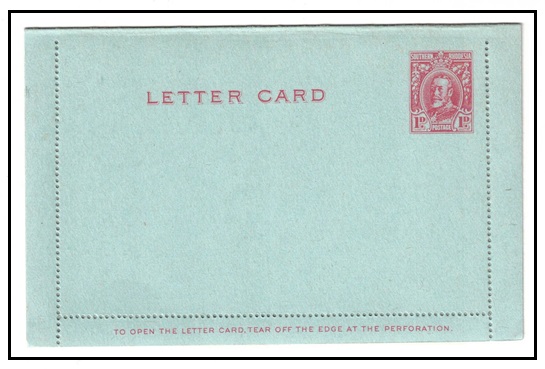 SOUTHERN RHODESIA - 1931 1d carmine postal stationery letter card unused.  H&G 2.