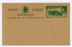 BARBADOS - 1959 3c green unused postal stationery postcard.  H&G 16.