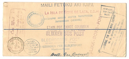 FIJI - 1937 2d+3d RPSE used from SUVA to Tonga with a host of TIN CAN  MAIL strikes.  H&G 7.