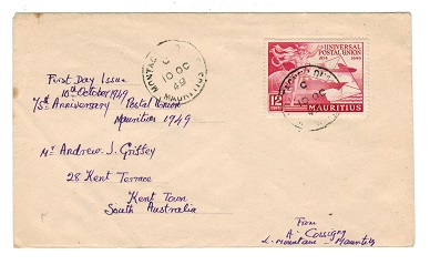 MAURITIUS - 1949 12c UPU cover to Australia from MONTAGNE LONGUE.