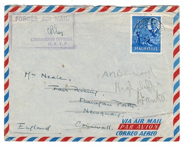 MAURITIUS - 1953 FORCES AIR MAIL cover to UK.