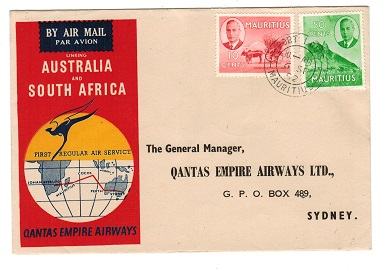 MAURITIUS - 1952 QANTAS EMPIRE AIRWAYS first flight cover to Australia.