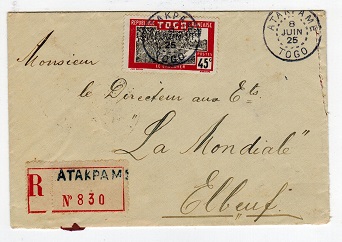 TOGO - 1925 registered cover to France used at ATAKPAME.