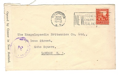 NEW ZEALAND - 1942 censor cover to UK with PASSED BY CENSOR 34 h/s in violet.