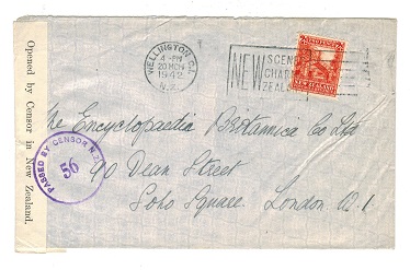 NEW ZEALAND - 1942 censor cover to UK with PASSED BY CENSOR 56 h/s in violet.