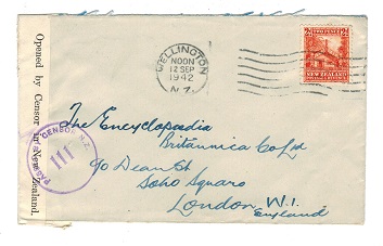 NEW ZEALAND - 1942 censor cover to UK with PASSED BY CENSOR 111 h/s in violet.
