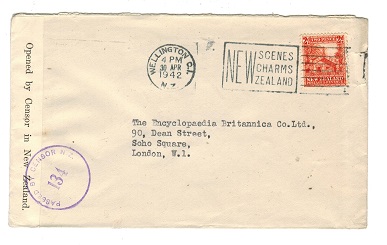 NEW ZEALAND - 1942 censor cover to UK with PASSED BY CENSOR 134 h/s in violet.
