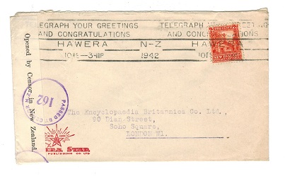 NEW ZEALAND - 1942 censor cover to UK with PASSED BY CENSOR 162 h/s in violet.
