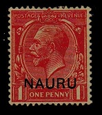 NAURU - 1916 1d bright scarlet mint with SHORT LEFT LEG TO N variety.  SG 2.