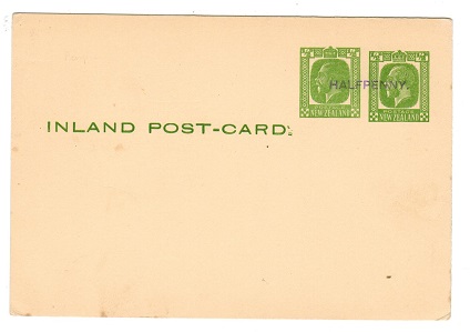 NEW ZEALAND - 1932 1/2d green + 1/2d green unused PSC overprinted HALFPENNY in violet.  H&G 33b.
