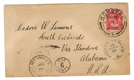 SOUTH AFRICA - 1918 1d rate cover to USA used at KOKSTAD with PASSED CENSOR mark.