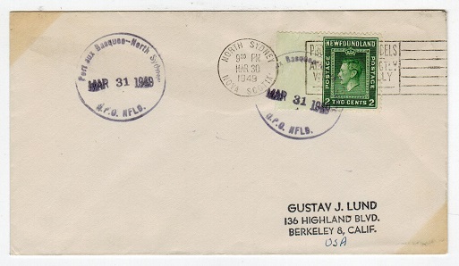 NEWFOUNDLAND - 1949 PORT AUX BASQUES NORTH SYDNEY cover addressed to USA.