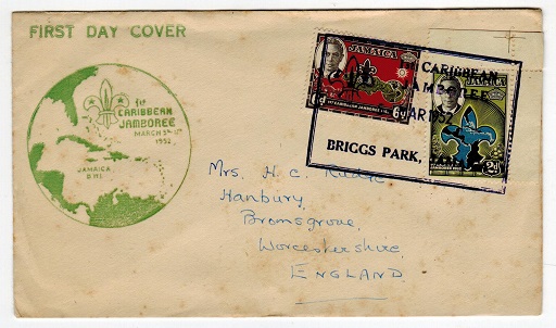 JAMAICA - 1952 1st JAMBOREE/BRIGGS PARK cover to UK.