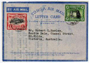 TONGA - 1940 (circa) PS TONGA/LETTER CARD genuinely used to Australia and uprated from NUKUALOFA.  