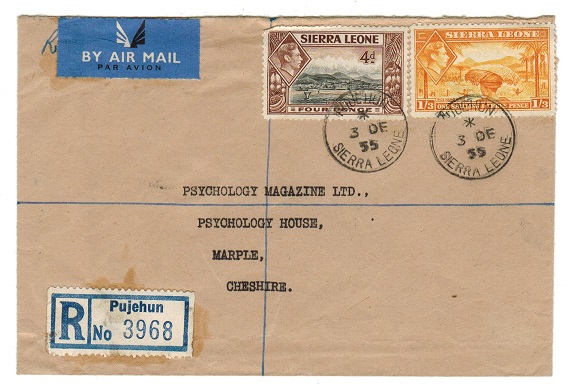 SIERRA LEONE - 1955 1/7d rate registered cover to UK used at PUJEHUN.