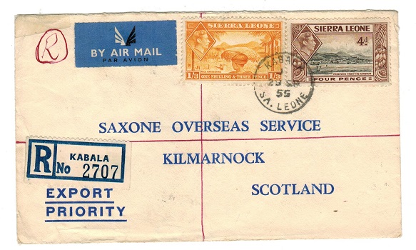 SIERRA LEONE - 1955 1/7d rate registered cover to UK used at KABALA.