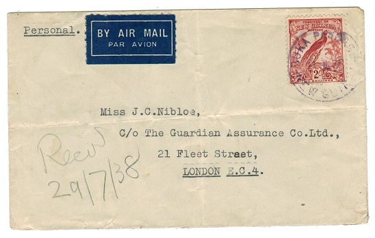 NEW GUINEA - 1938 2/- rate cover used at BUKA PASSAGE with strike in violet ink.