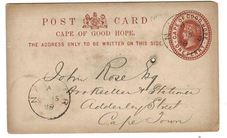 CAPE OF GOOD HOPE - 1882 1d brown PSC used at NAPIER.  H&G 2.