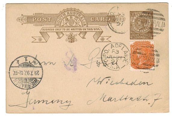 SOUTH AUSTRALIA - 1893 1d PSC uprated from ADELAIDE.  H&G 3.
