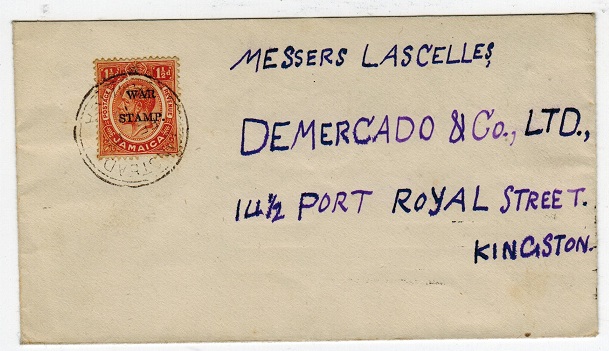 JAMAICA - 1919 local cover bearing 1 1/2d 