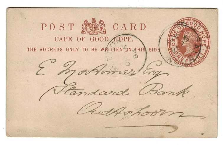 CAPE OF GOOD HOPE - 1882 1d brown PSC used at CALEDON.  H&G 2.