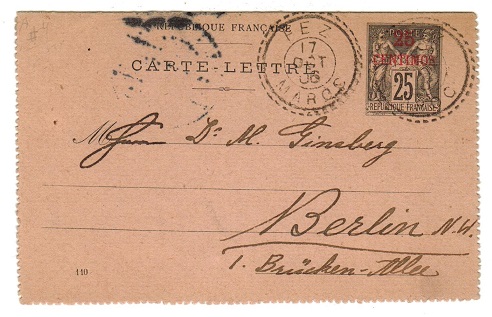 MOROCCO AGENCIES - 1906 25c on 25c postal stationery lettercard used at FEZ.  