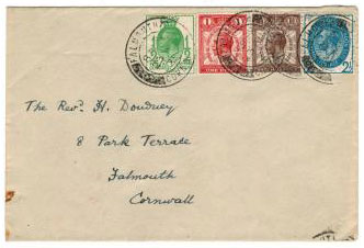 GREAT BRITAIN - 1929 UPU short set to 2 1/2d on cover from FALMOUTH.
