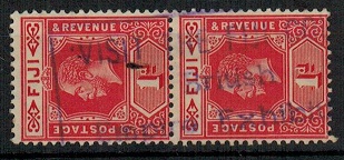 FIJI - 1912 1d pair tied by large part VISIT THE FIJI COURT/BRITISH/EXHIBITION/1924 cancel.